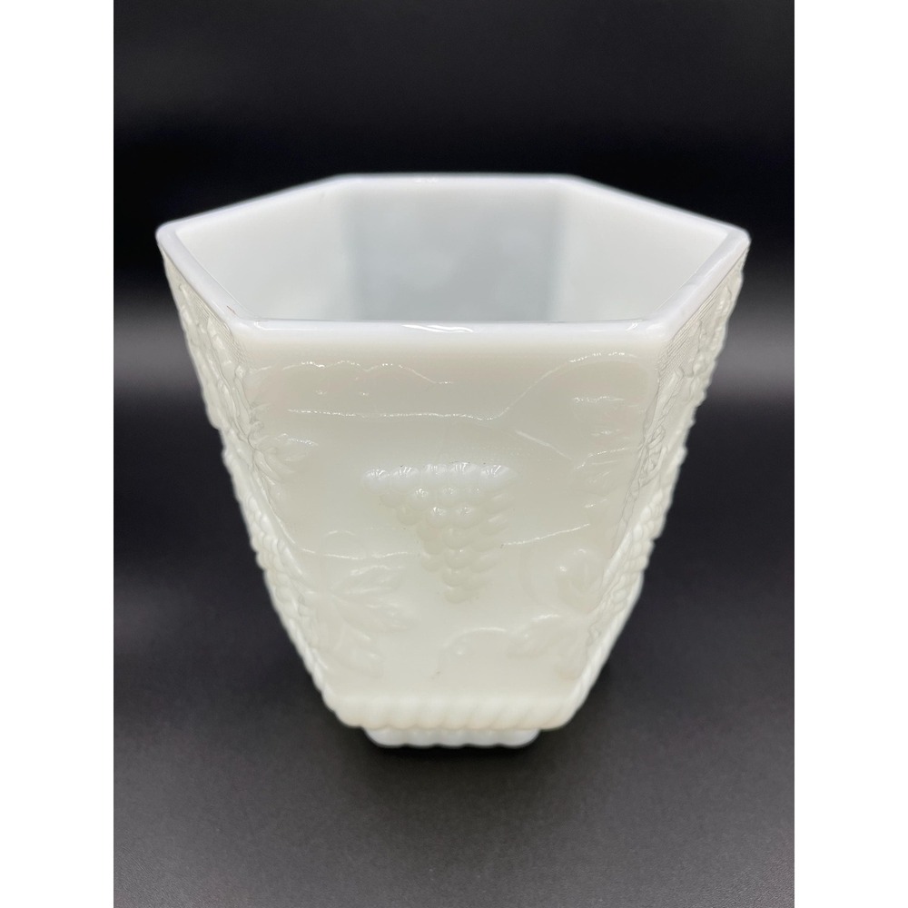 Vintage Fire King Milk Glass Vase: Grapes Design Pot Planter